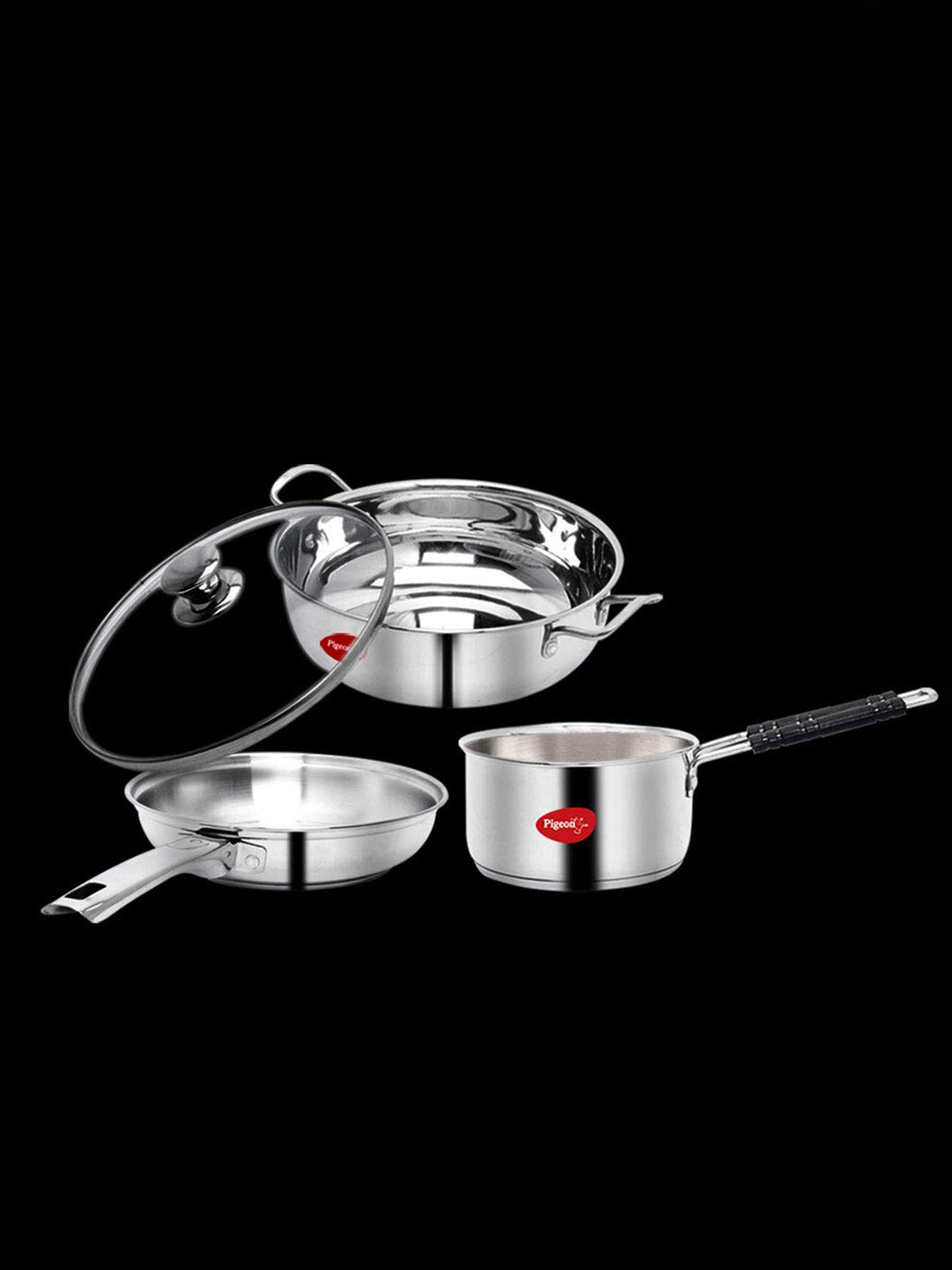 

Pigeon Induction Bottom 3 Piece stainless steel cookware set with Sandwich base, Silver