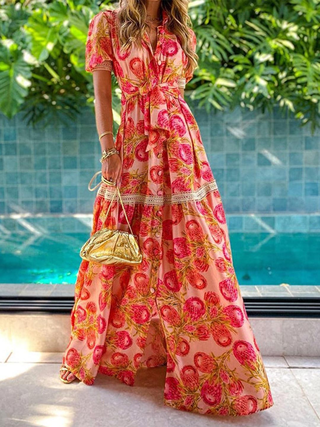 

StyleCast Pink Floral Printed Maxi Dress, Red