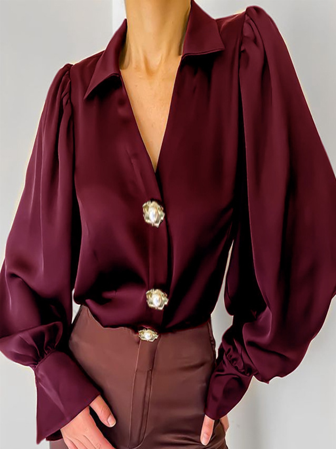 

StyleCast Long Sleeves Satin Shirt Style Top, Magenta