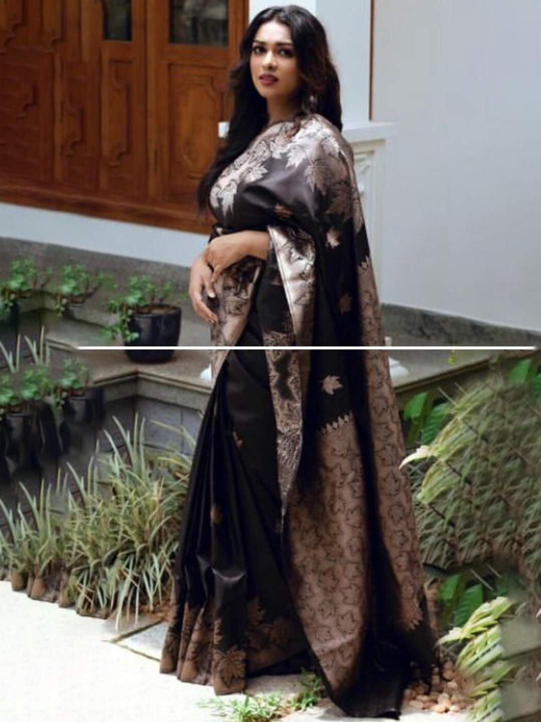 

Flosive Ethnic Motifs Woven Design Zari Banarasi Saree, Black