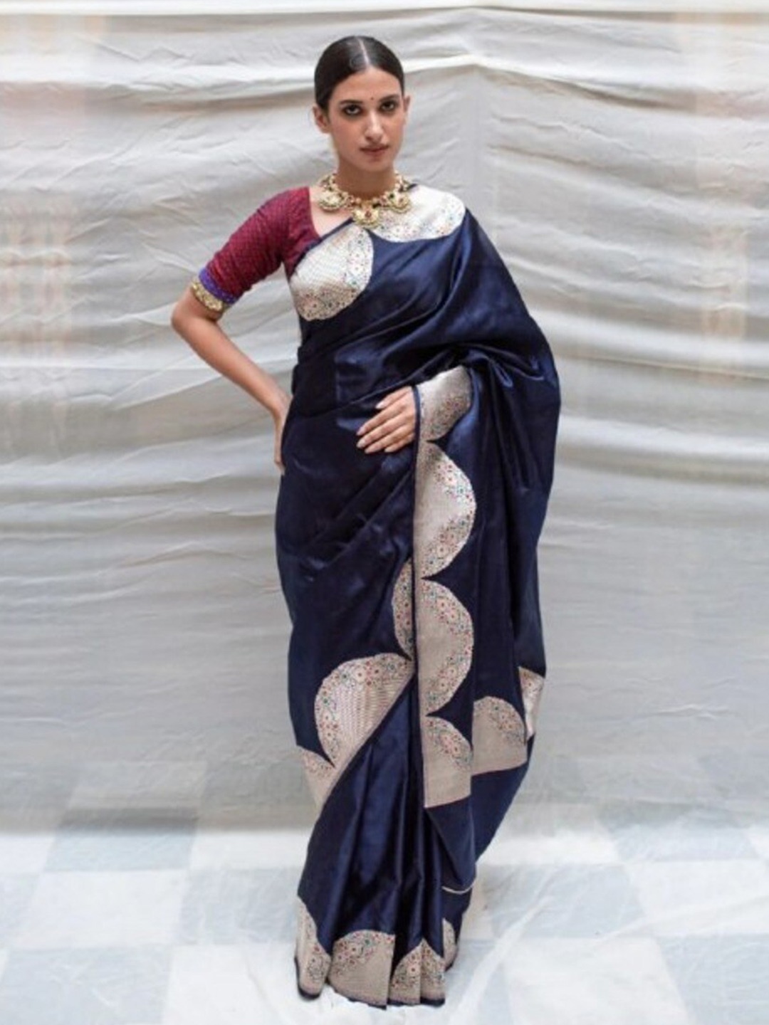 

Flosive Zari Banarasi Saree, Blue