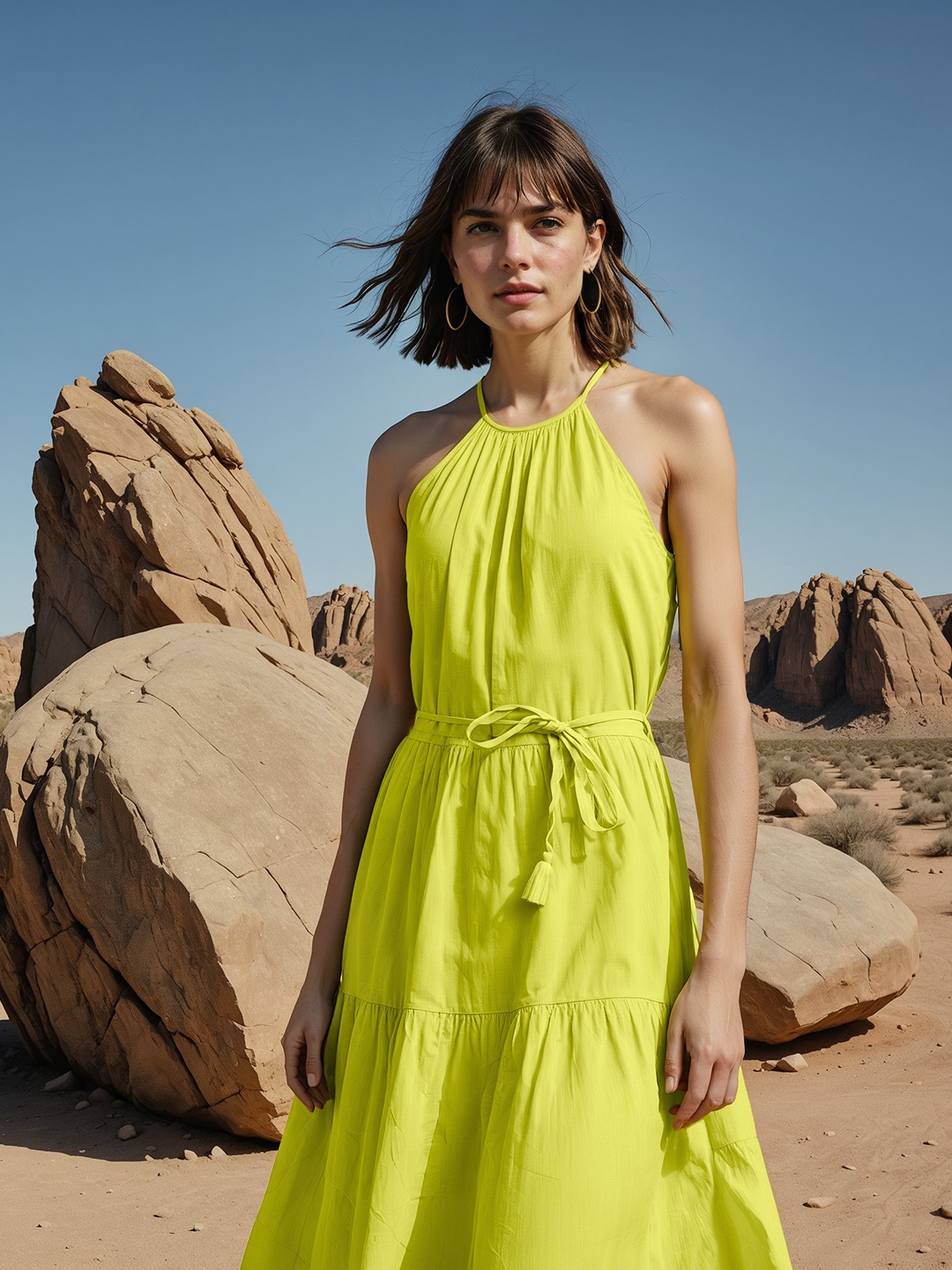 

H&M Linen Blend Halter Neck Dress, Green