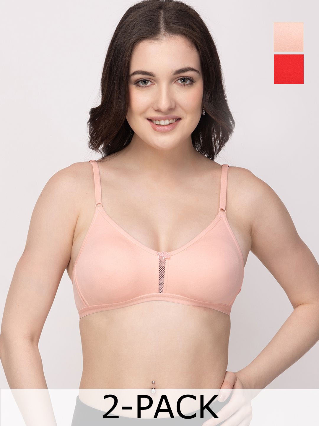 

Floret Pack Of 2 Medium Coverage Non Padded T-shirt Bra- All Day Comfort, Peach