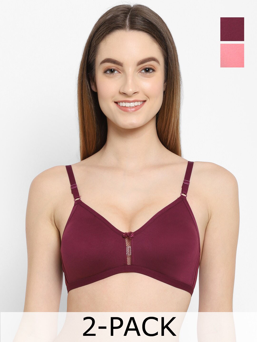 

Floret Pack of 2 Medium Coverage Non Padded T-Shirt Bra With All Day Comfort, Burgundy