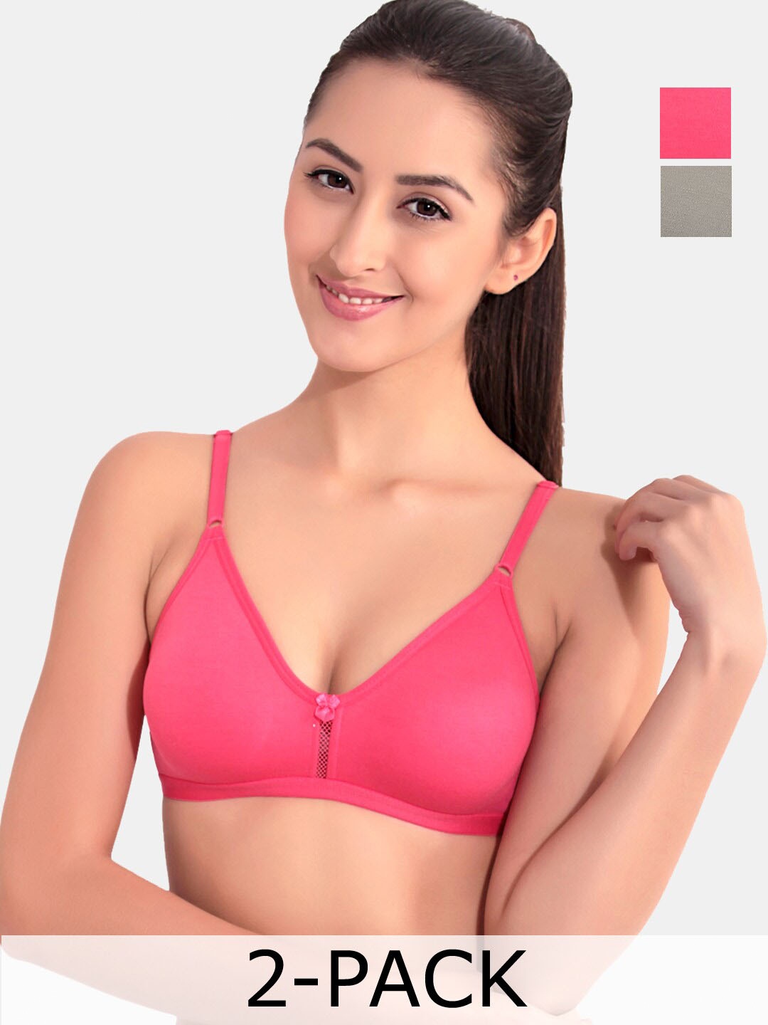 

Floret Pack Of 2 Medium Coverage Non Padded T-shirt Bra With All Day Comfort, Fuchsia