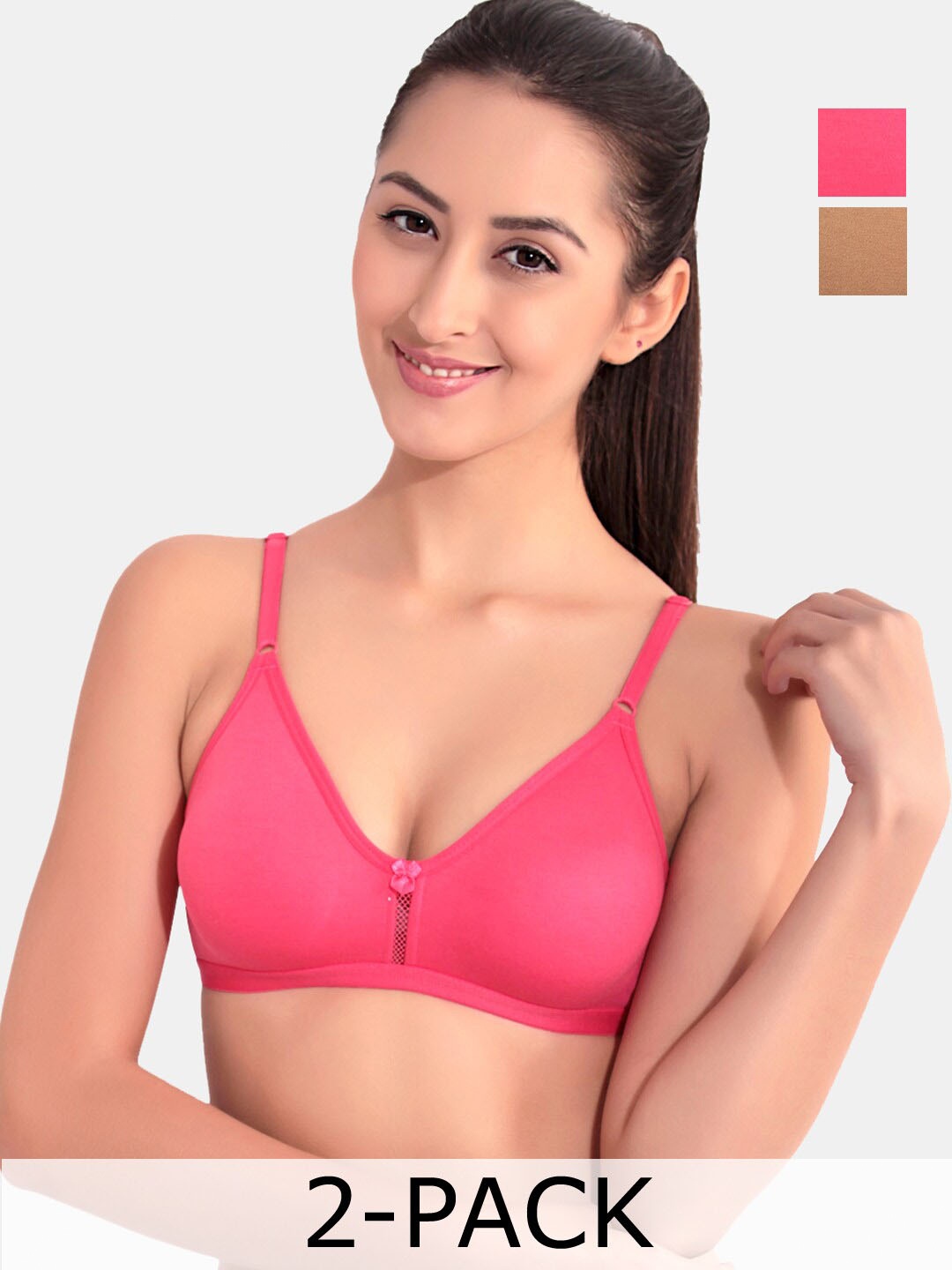 

Floret Pack Of 2 Medium Coverage Non Padded T-shirt Bra- All Day Comfort, Fuchsia