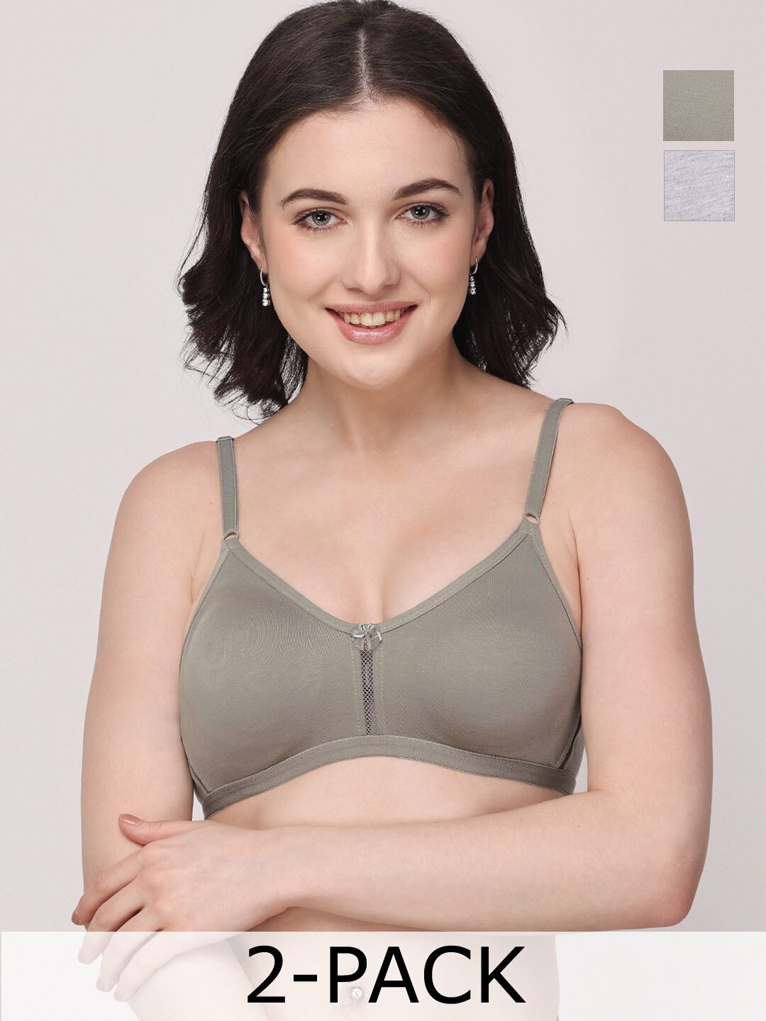 

Floret Pack Of 2 Medium Coverage Non Padded T-shirt Bra- All Day Comfort, Green