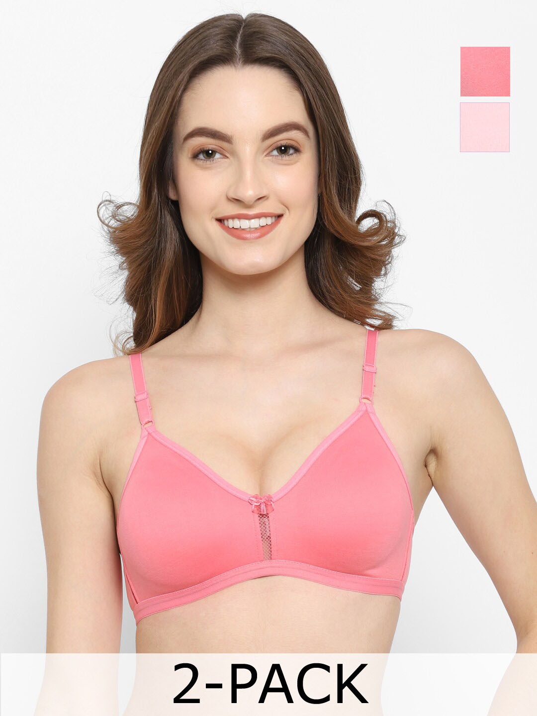 

Floret Pack Of 2 Medium Coverage Non Padded T-shirt Bra- All Day Comfort, Rose