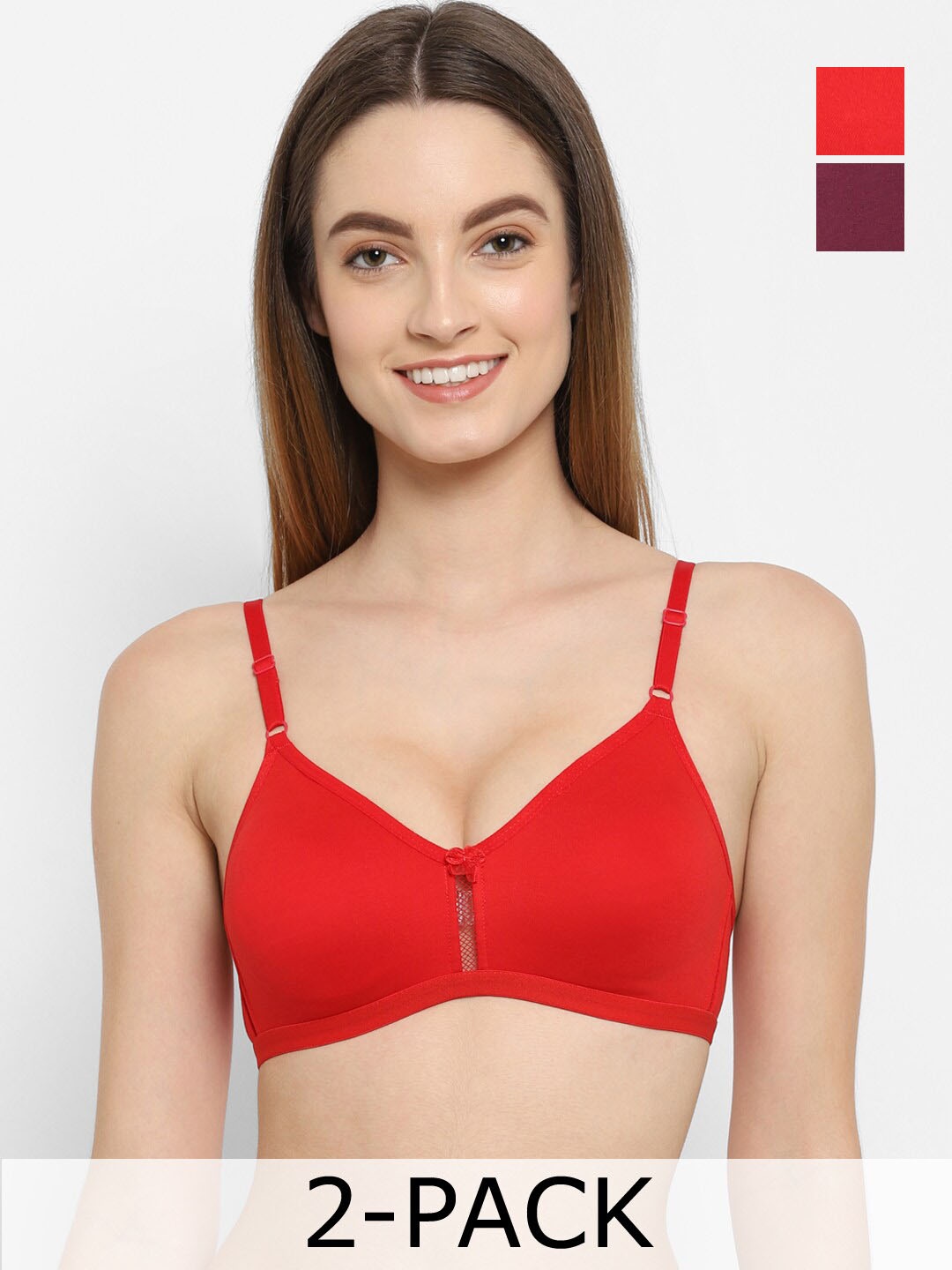 

Floret Pack of 2 Medium Coverage Non Padded T-Shirt Bra With All Day Comfort, Red