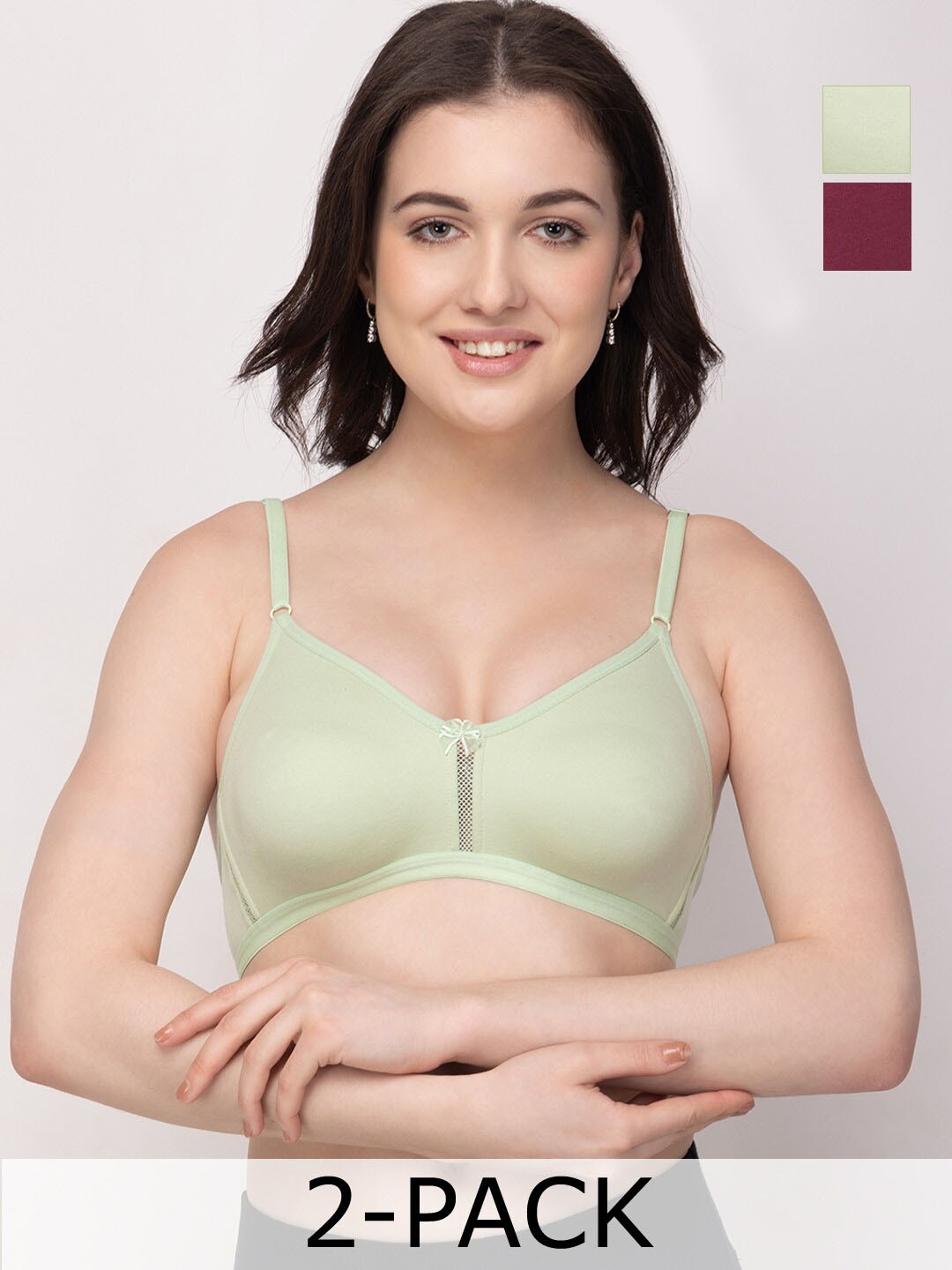 

Floret Pack of 2 Medium Coverage Non Padded T-Shirt Bra With All Day Comfort, Sea green
