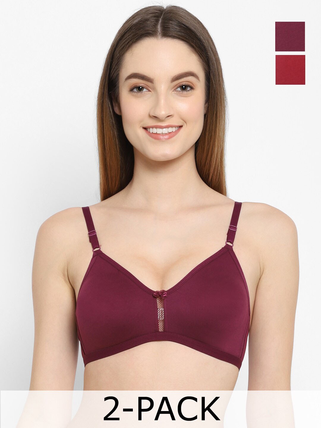 

Floret Pack Of 2 High Support Non Padded Medium Coverage T-Shirt Bra All Day Comfort, Burgundy