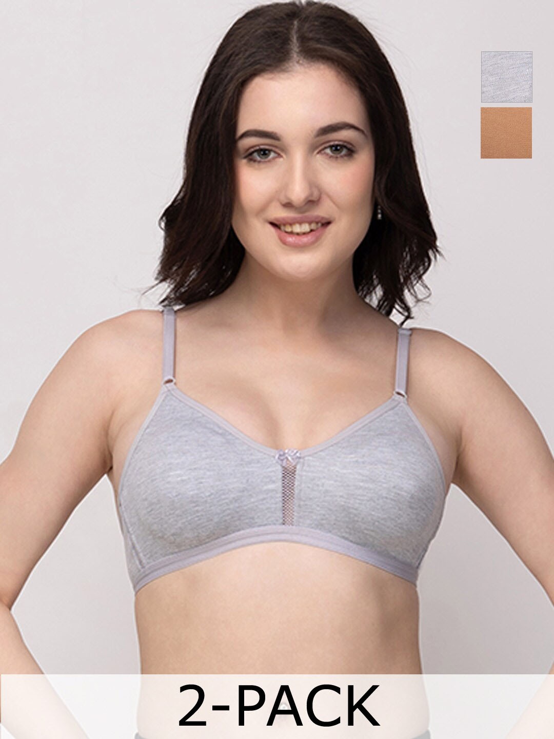 

Floret Pack Of 2 High Support Non Padded Medium Coverage T-Shirt Bra All Day Comfort, Grey melange