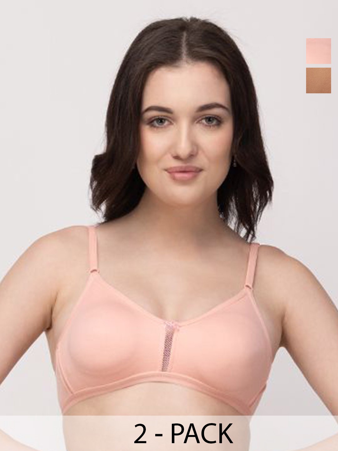 

Floret Pack Of 2 Medium Coverage Non Padded T-shirt Bra With All Day Comfort, Peach