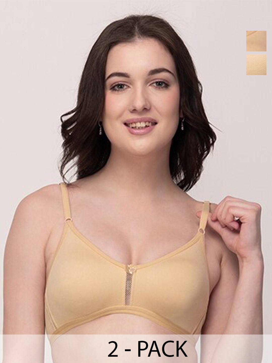 

Floret Pack Of 2 Medium Coverage Non Padded T-shirt Bra With All Day Comfort, Beige