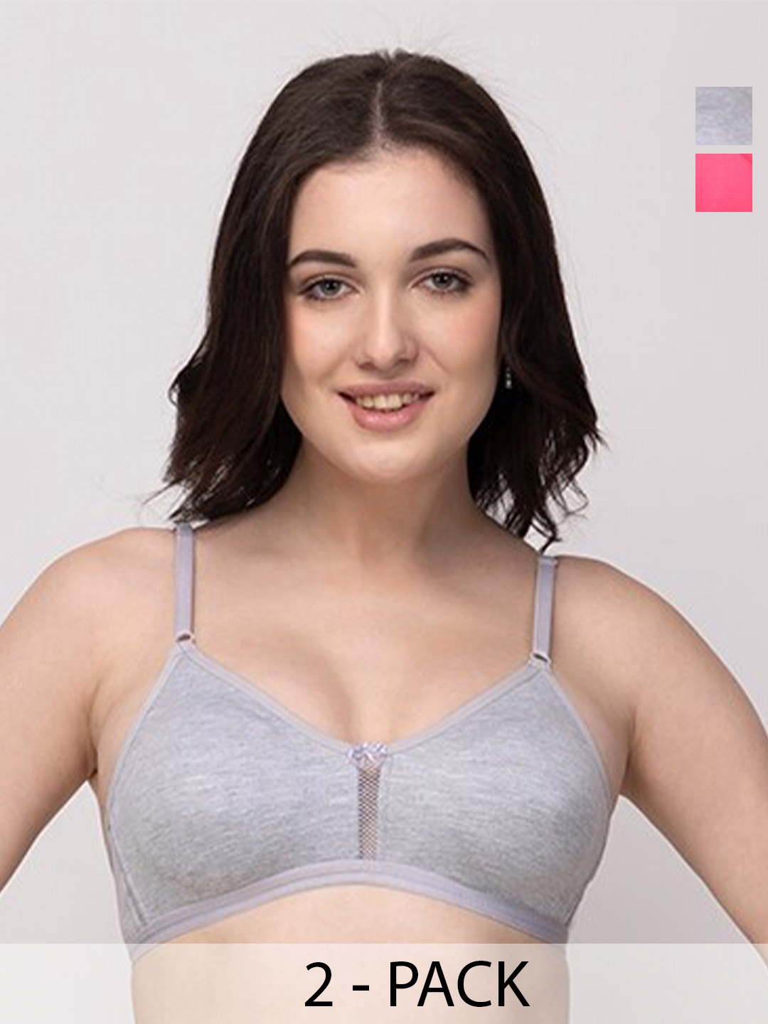 

Floret Pack of 2 Medium Coverage Non Padded T-Shirt Bra With All Day Comfort, Grey melange