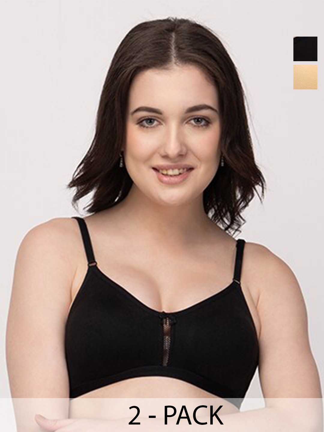 

Floret Pack Of 2 Medium Coverage Non Padded T-shirt Bra With All Day Comfort, Black