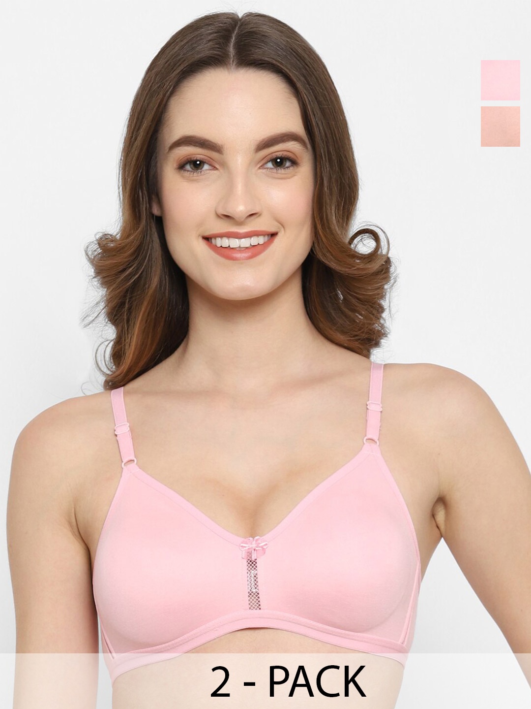 

Floret Pack Of 2 Medium Coverage Non Padded T-shirt Bra- All Day Comfort, Peach
