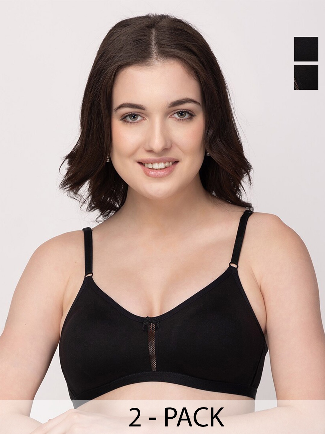 

Floret Pack of 2 Non Padded Cotton T-shirt Bra - Medium Coverage, Black