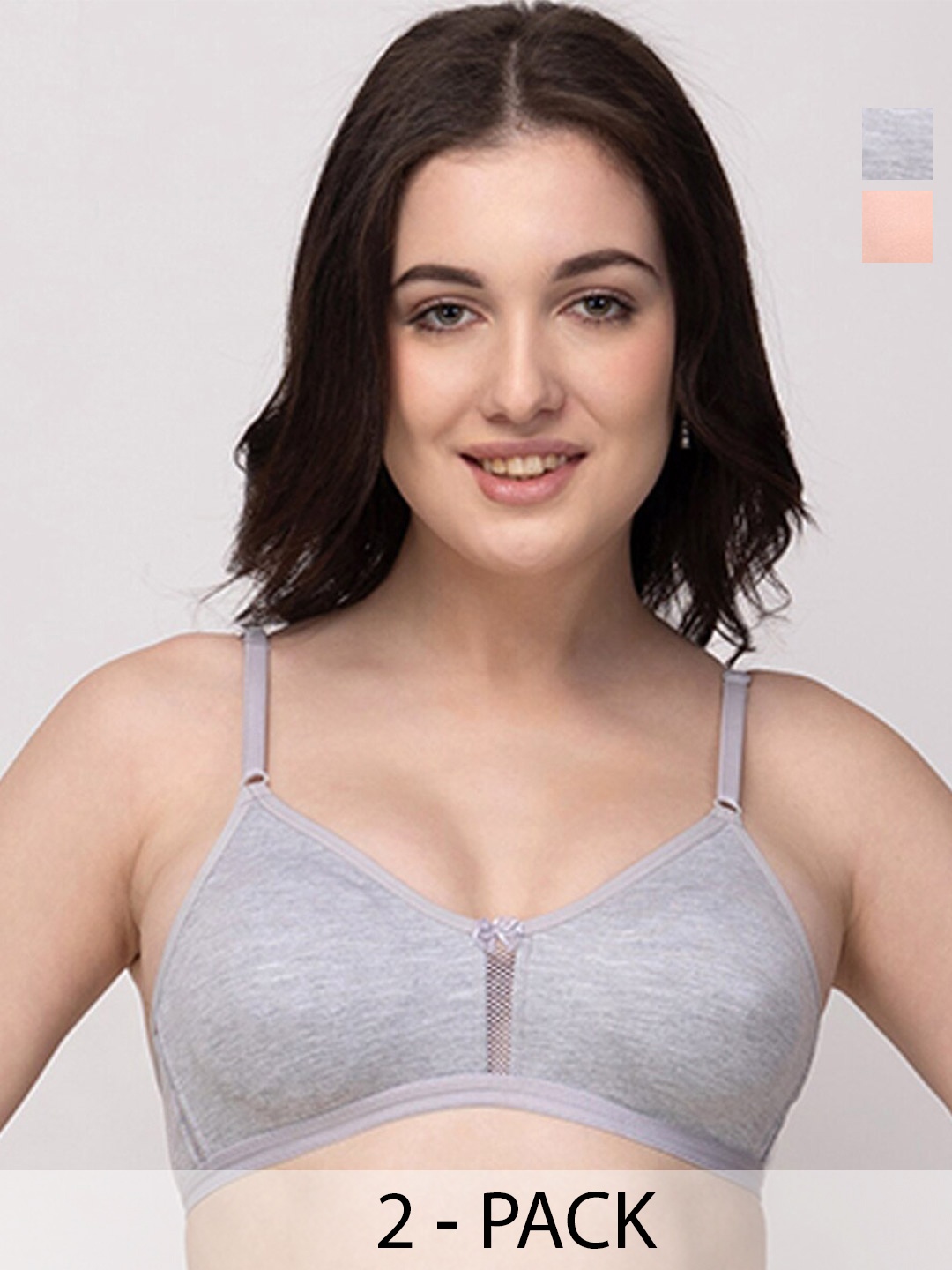 

Floret Pack Of 2 Medium Coverage Non Padded T-shirt Bra- All Day Comfort, Peach