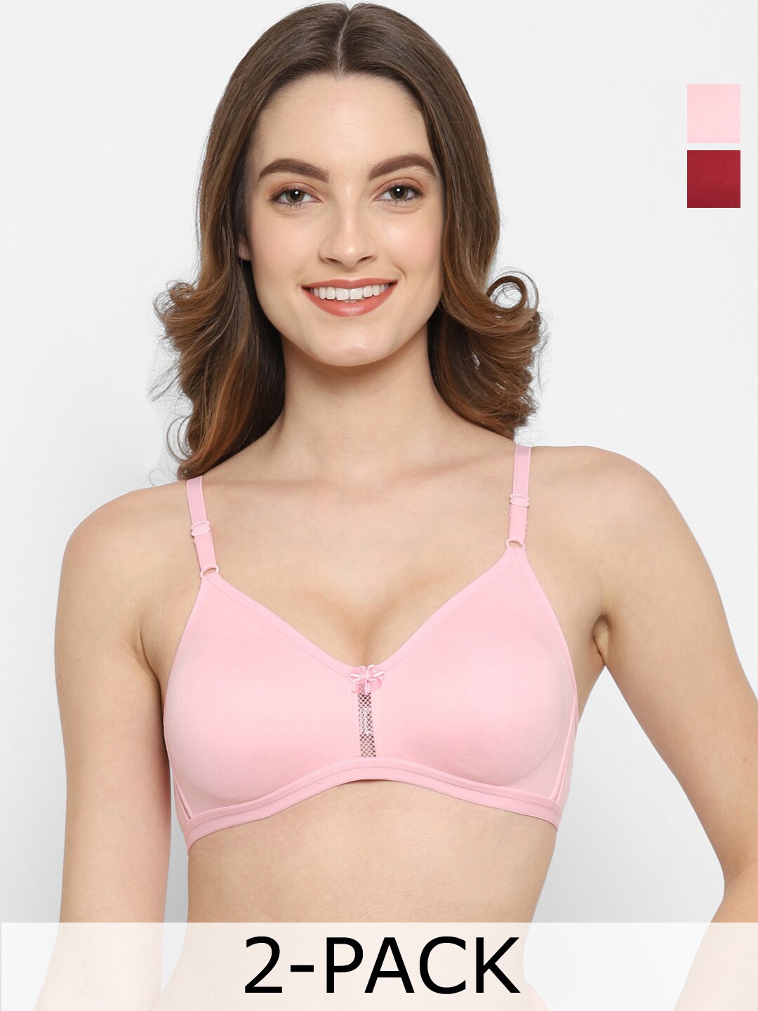 

Floret Pack of 2 Non Padded Cotton T-shirt Bra - Medium Coverage, Pink