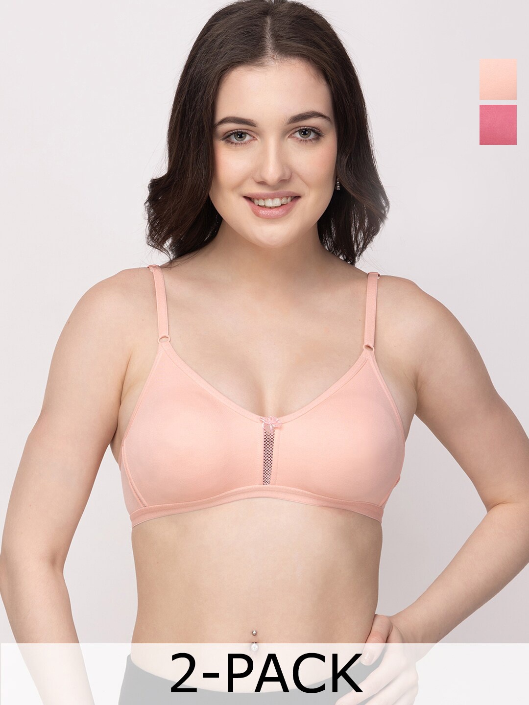 

Floret Pack of 2 Non Padded Cotton T-shirt Bra - Medium Coverage, Peach