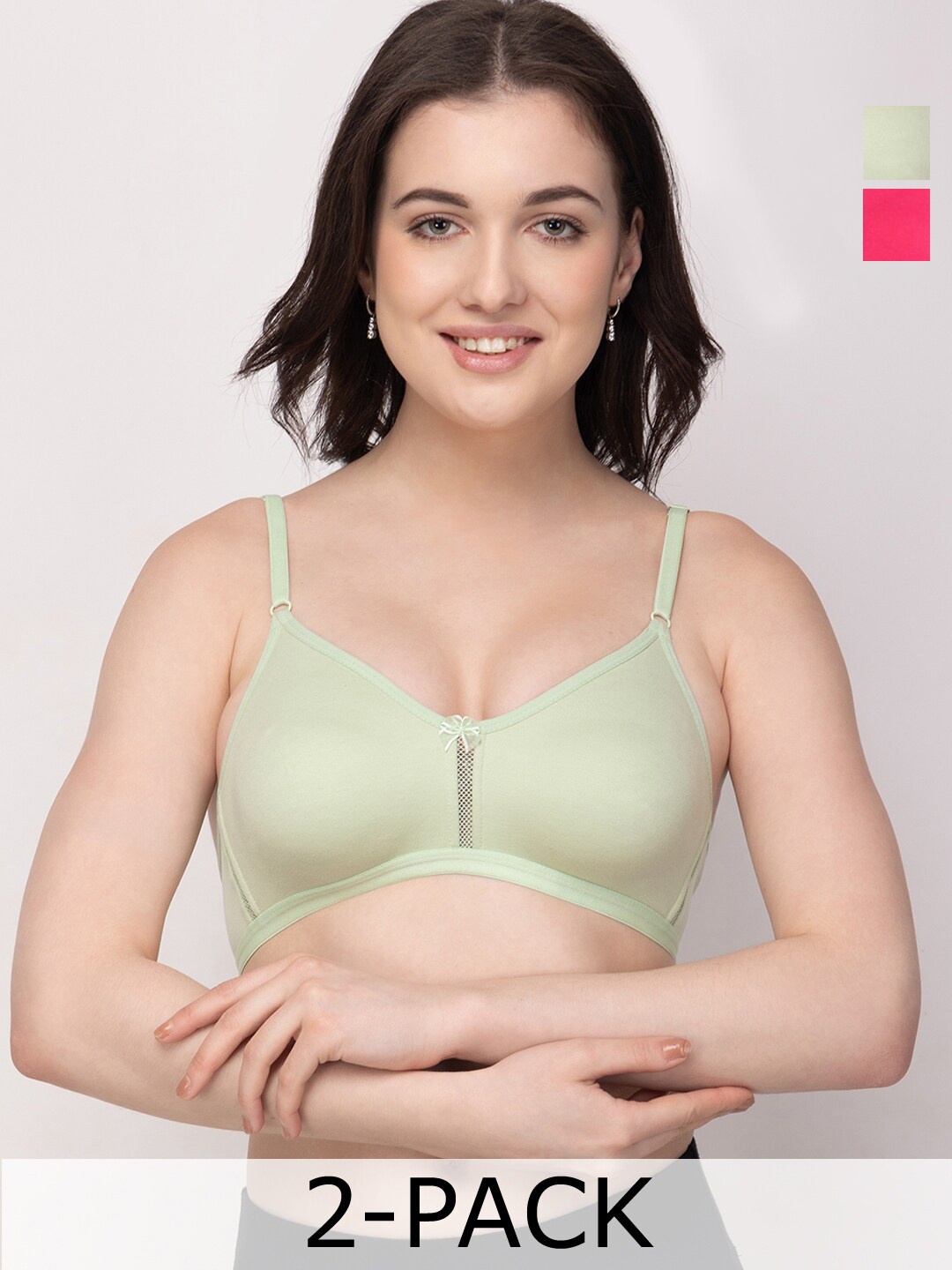 

Floret Pack Of 2 High Support Non Padded Medium Coverage T-Shirt Bra All Day Comfort, Sea green