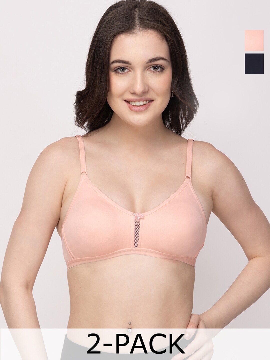 

Floret Pack of 2 Non Padded Cotton T-shirt Bra - Medium Coverage, Peach