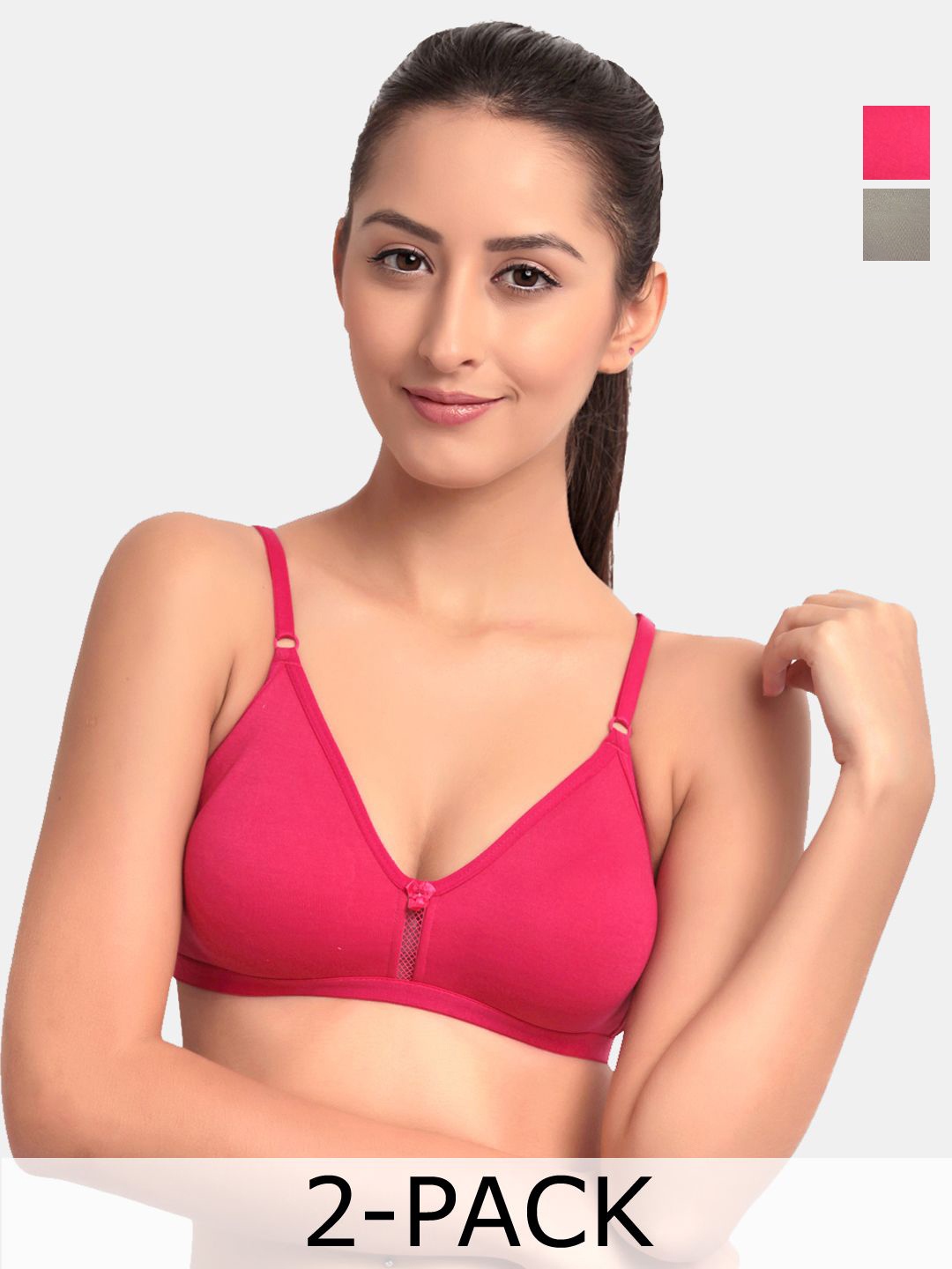 

Floret Pack of 2 Medium Coverage Non Padded T-Shirt Bra With All Day Comfort, Magenta