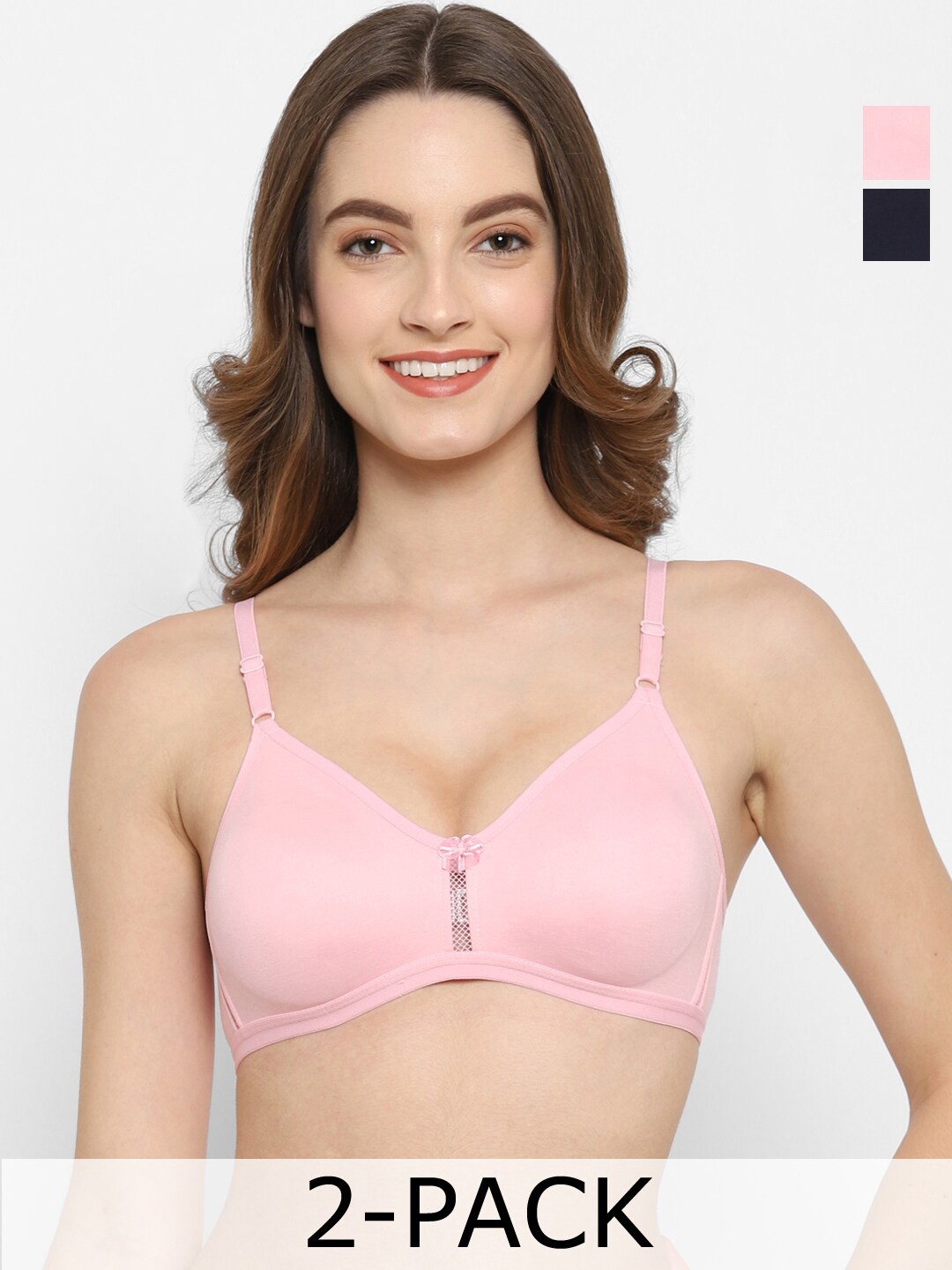 

Floret Pack Of 2 Medium Coverage Non Padded T-shirt Bra- All Day Comfort, Pink