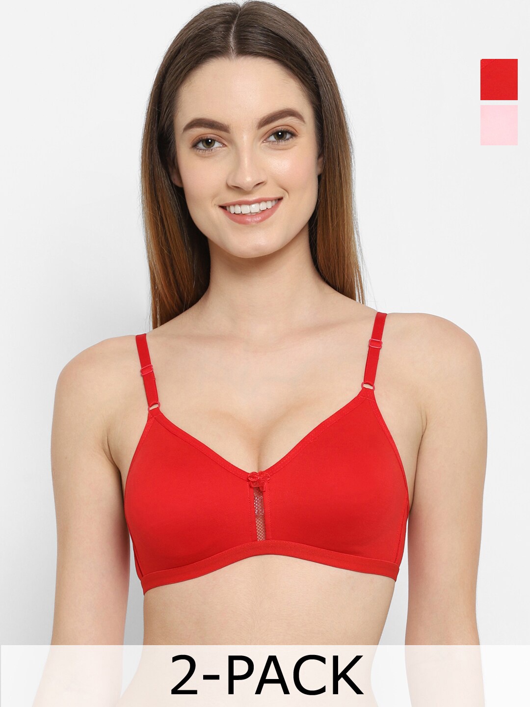 

Floret Pack Of 2 Medium Coverage Non Padded T-shirt Bra- All Day Comfort, Red