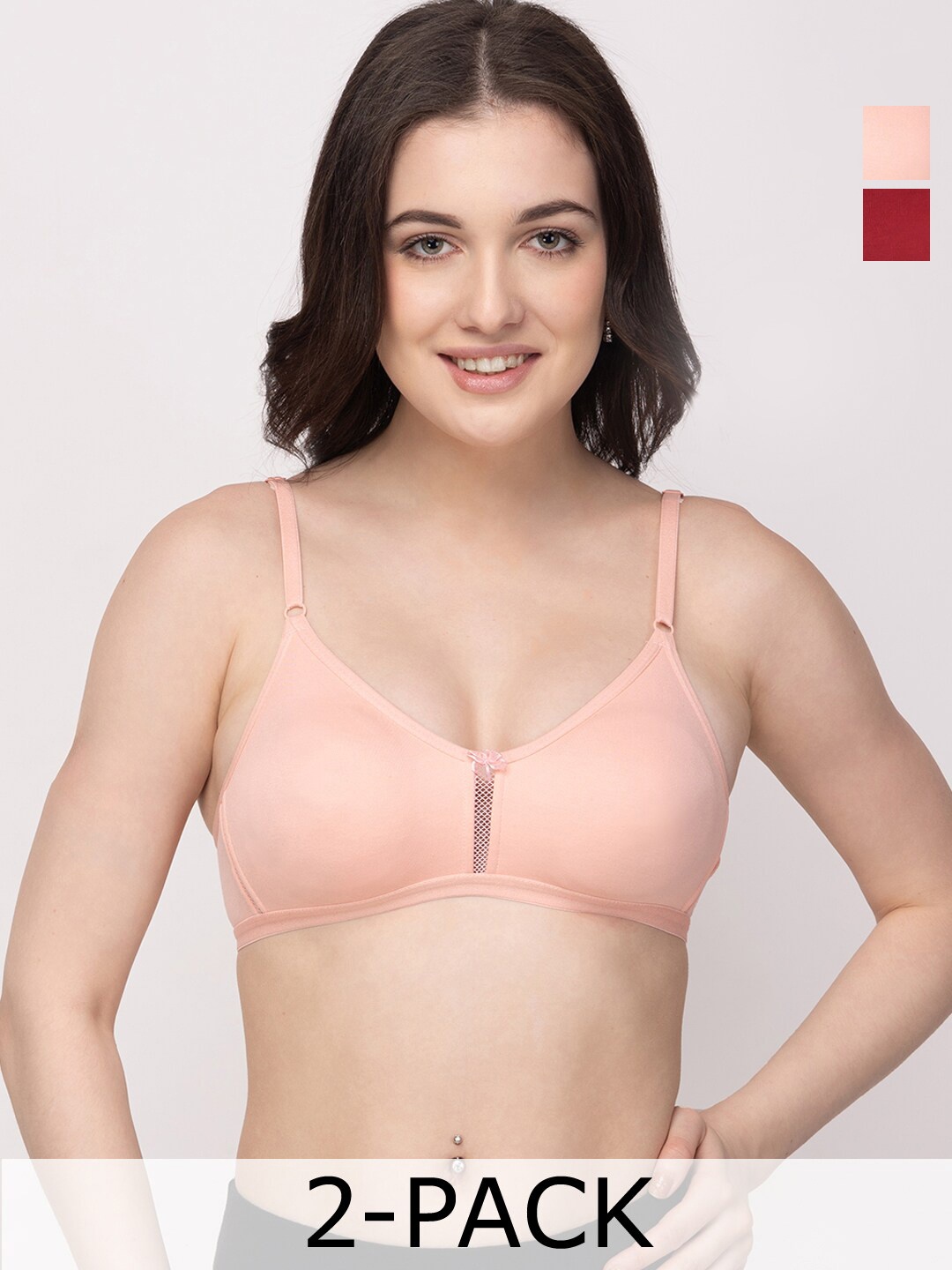 

Floret Pack Of 2 Medium Coverage Non Padded T-shirt Bra With All Day Comfort, Peach