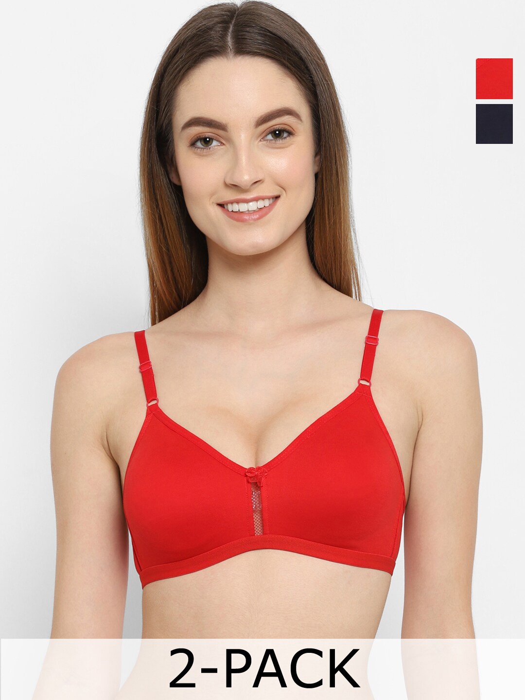 

Floret Pack of 2 Non Padded Cotton T-shirt Bra - Medium Coverage, Red