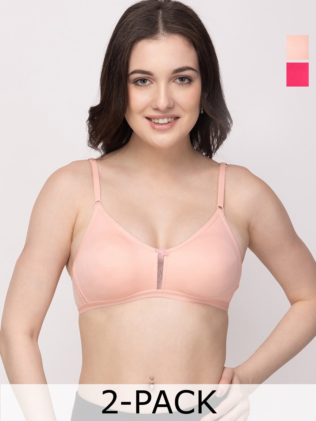

Floret Pack Of 2 Medium Coverage Non Padded T-shirt Bra With All Day Comfort, Peach