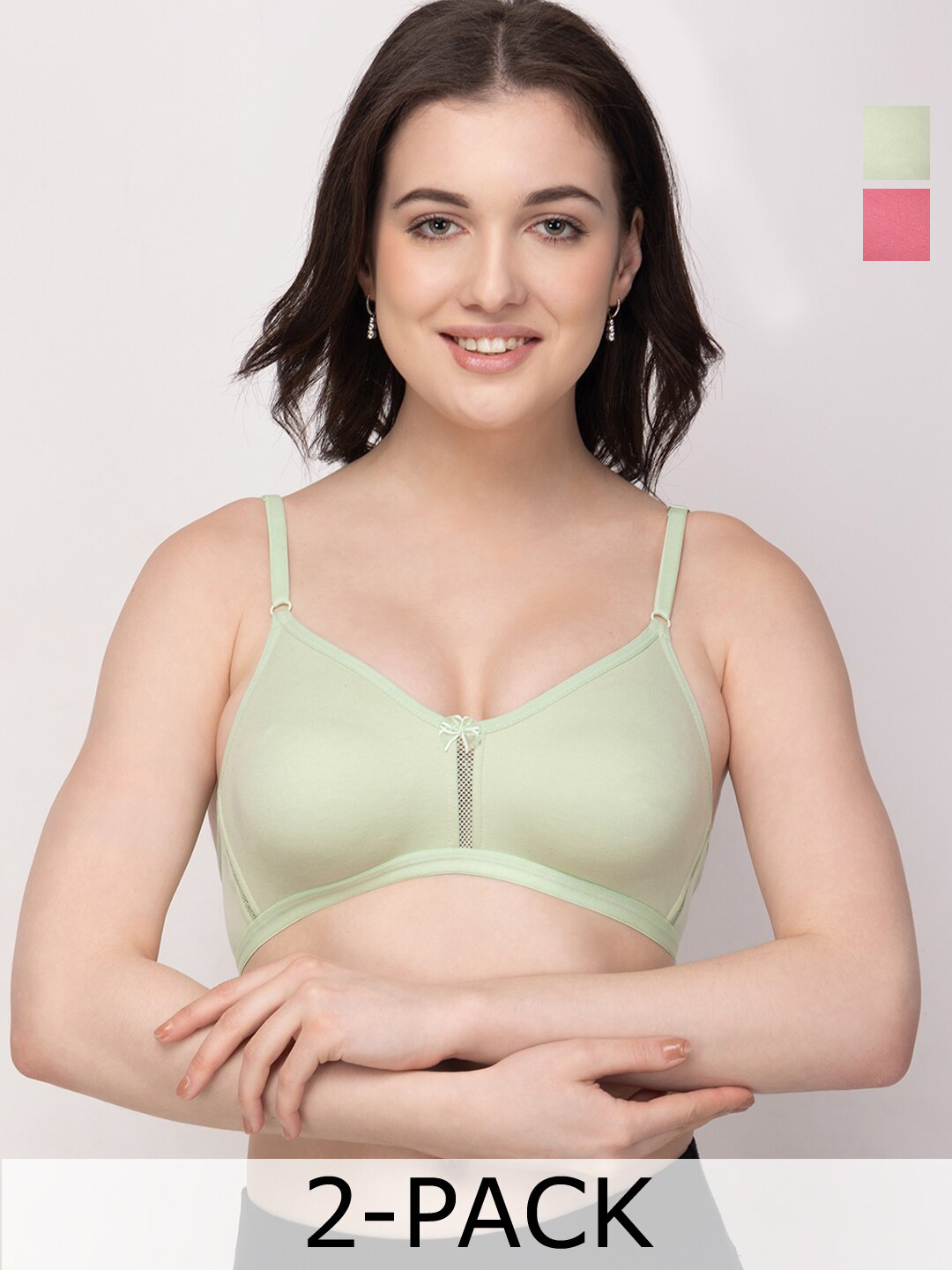 

Floret Pack Of 2 Medium Coverage Non Padded T-shirt Bra With All Day Comfort, Sea green