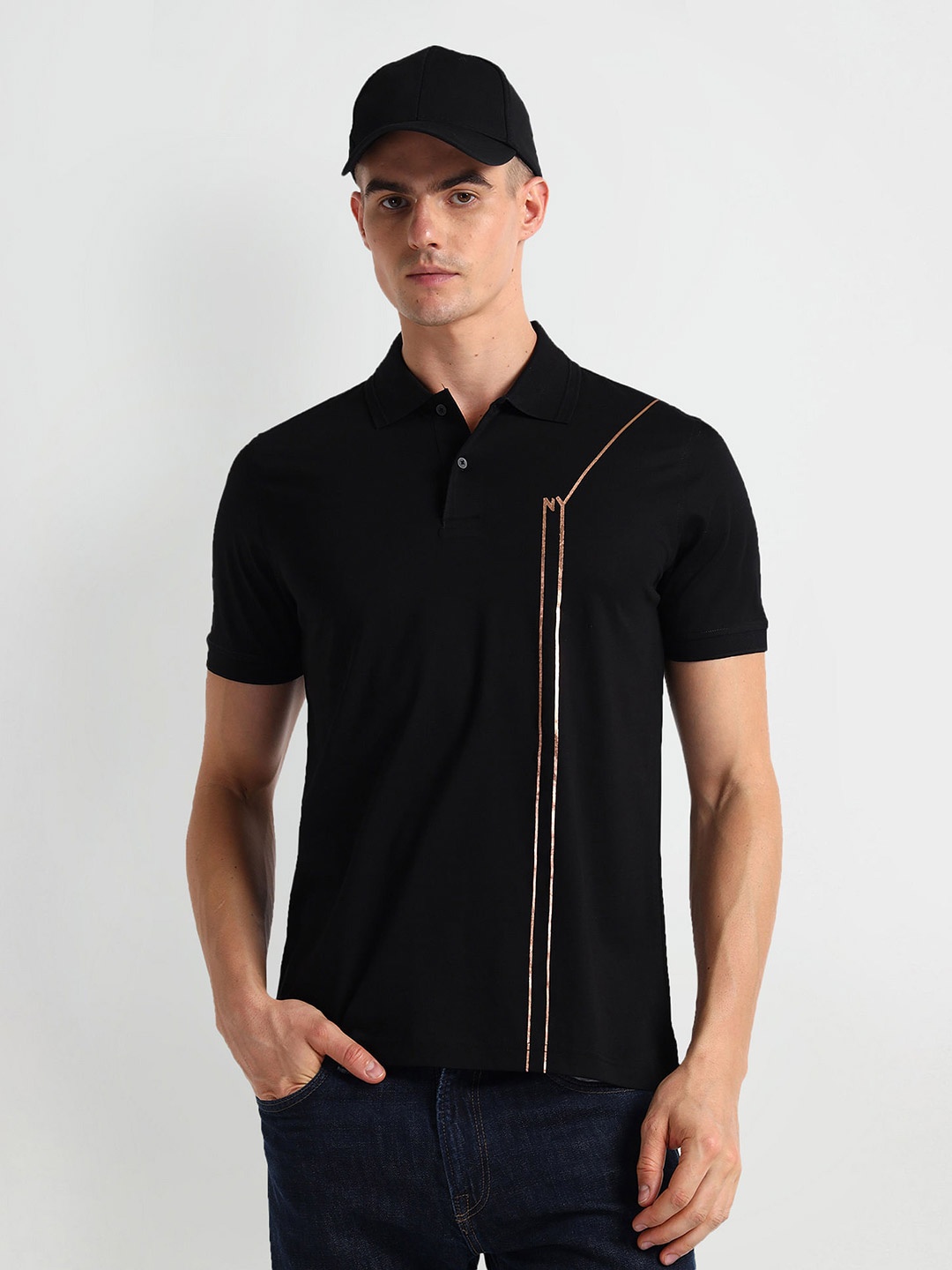 

Arrow New York Striped Polo Collar T-shirt, Black