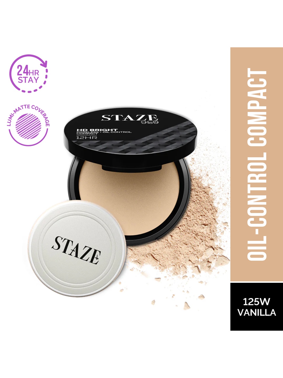 

STAZE 9to9 HD Bright Poreless + Oil Control Compact with Vitamin E 9 g - Vanilla 125W, Nude