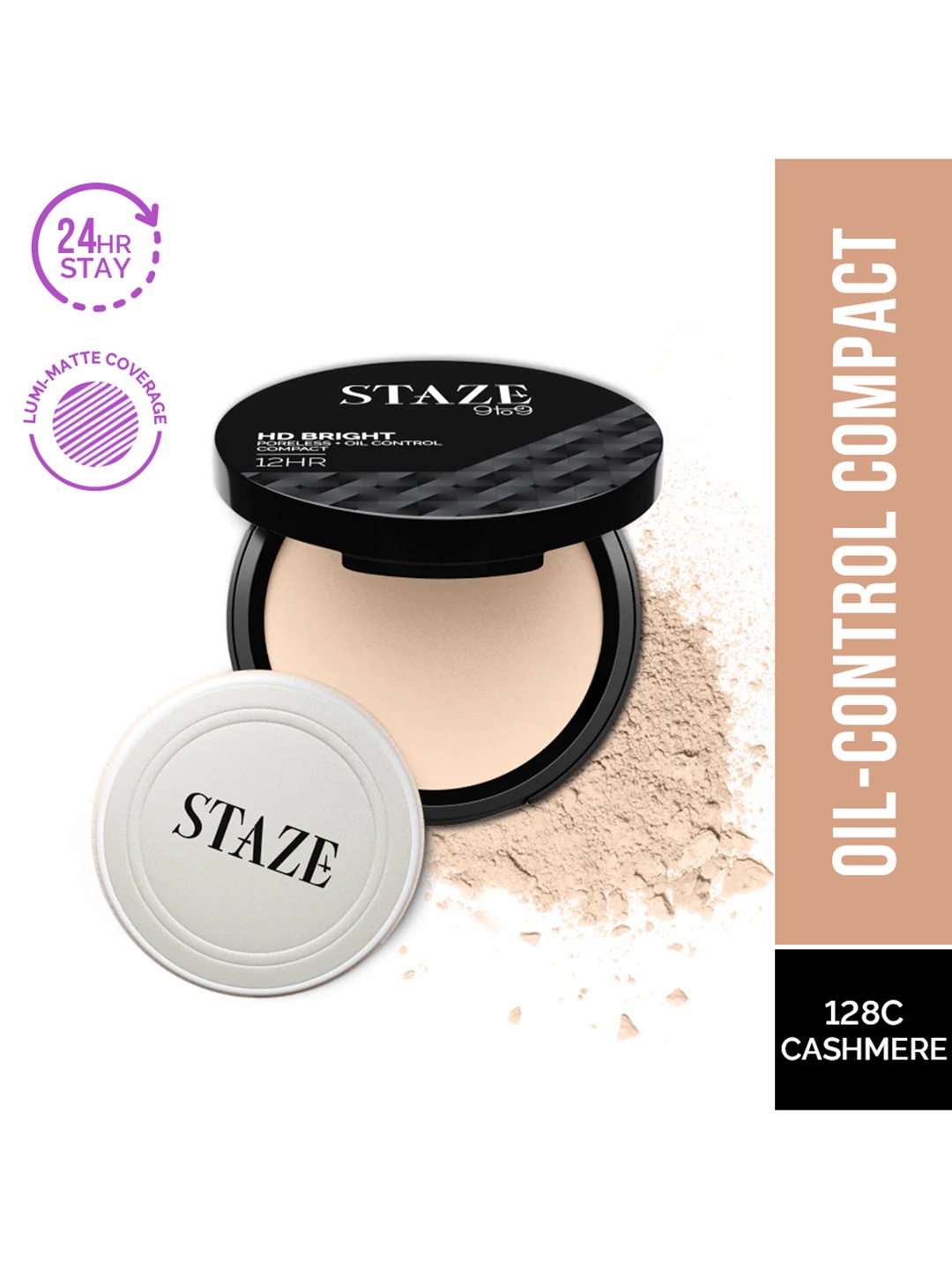 

STAZE 9to9 HD Bright Poreless + Oil Control Compact with Vitamin E 9 g - Cashmere 128C, Nude