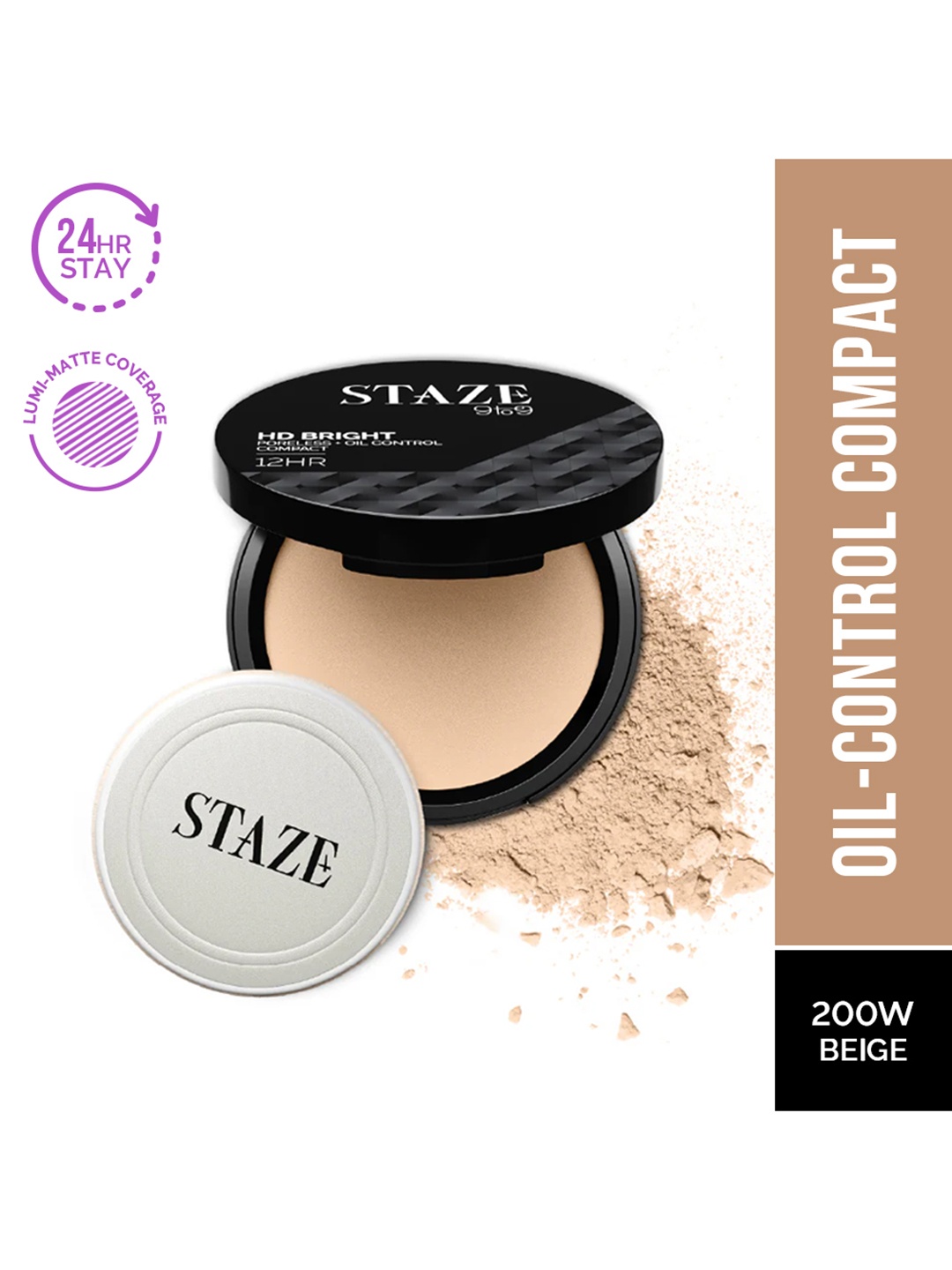 

STAZE 9to9 HD Bright Poreless + Oil Control Compact with Vitamin E 9 g - Beige 200W