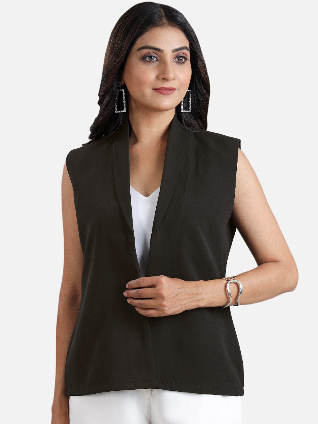 

NEOFAA Shawl Collar Sleeveless Lightweight Open Front Jacket, Black