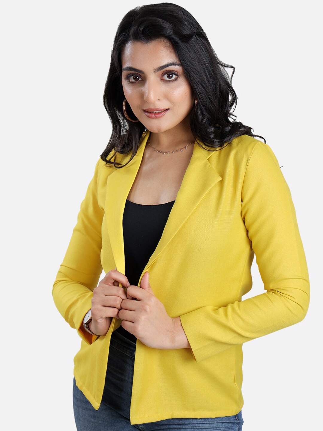 

NEOFAA Shawl Collar Long Sleeves Lightweight Open Front Jacket, Yellow