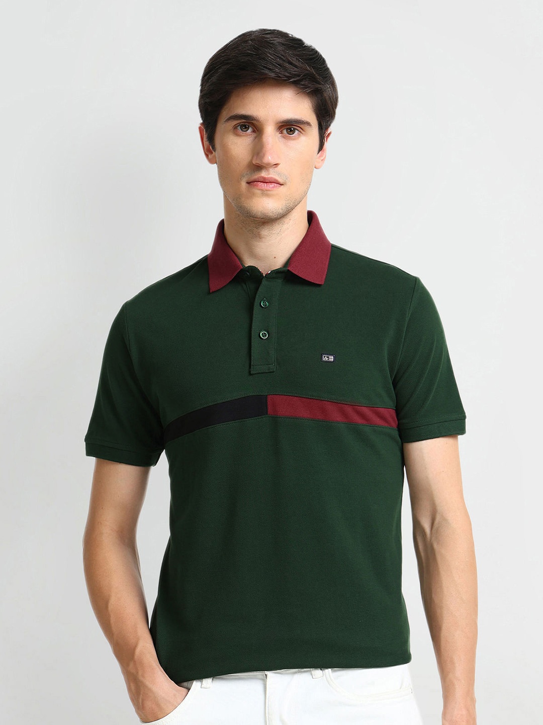 

Arrow Sport Polo Collar Short Sleeves Cotton T-shirt, Green