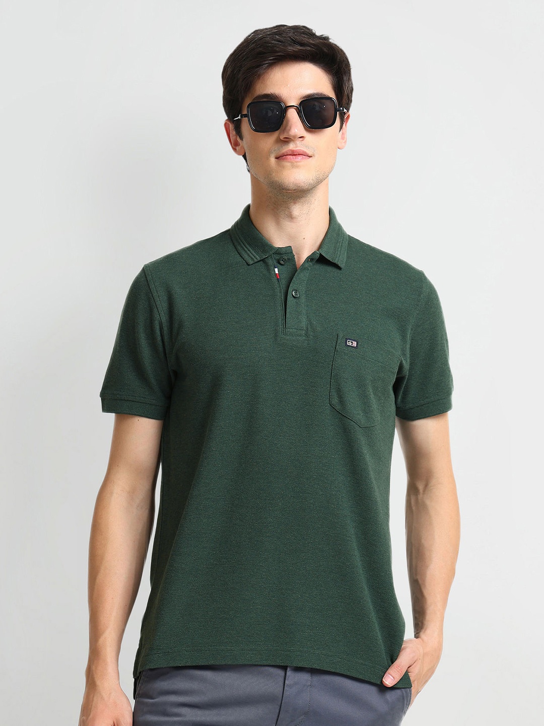 

Arrow Sport Polo Collar Short Sleeves Cotton T-shirt, Green