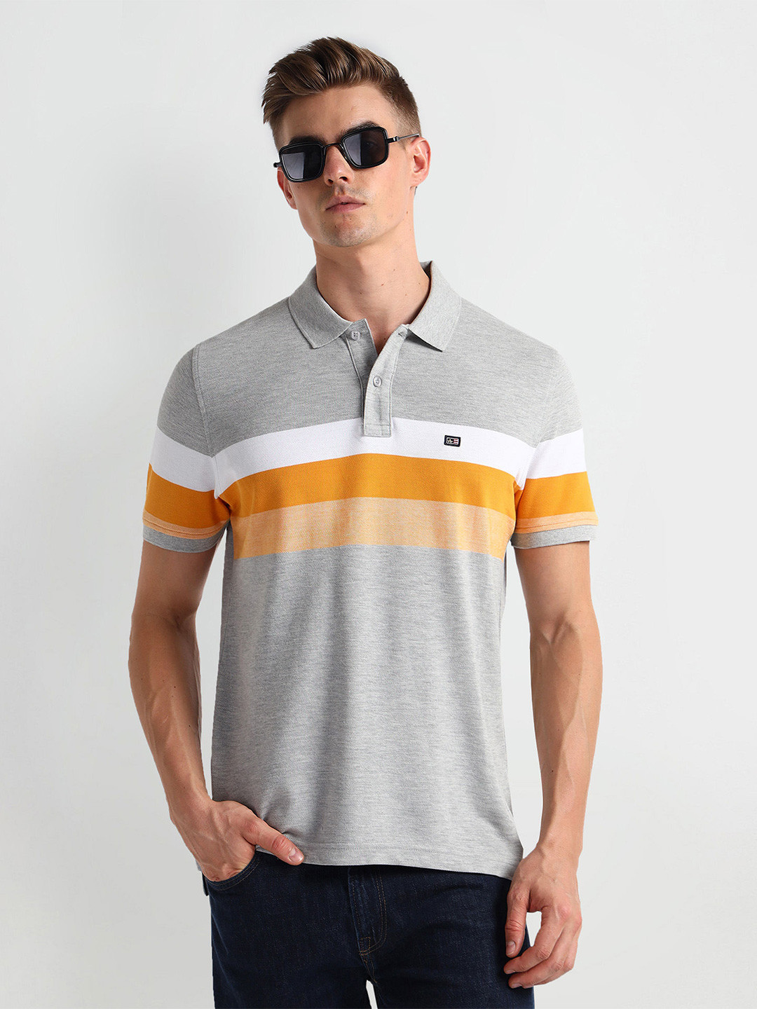 

Arrow Sport Striped Polo Collar Short Sleeves T-shirt, Grey