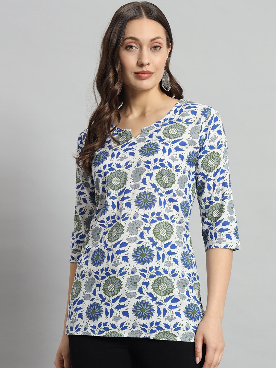 

Mialo fashion Ethnic Motifs Printed Pure Cotton Straight Kurti, Off white