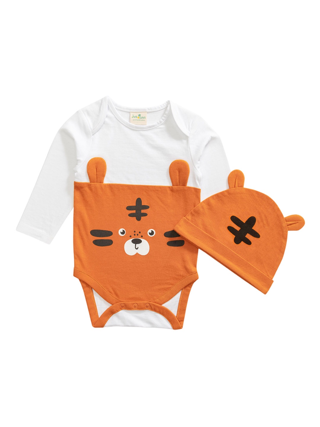 

JusCubs Infants Boys Printed Cotton Bodysuit & Cap, Orange