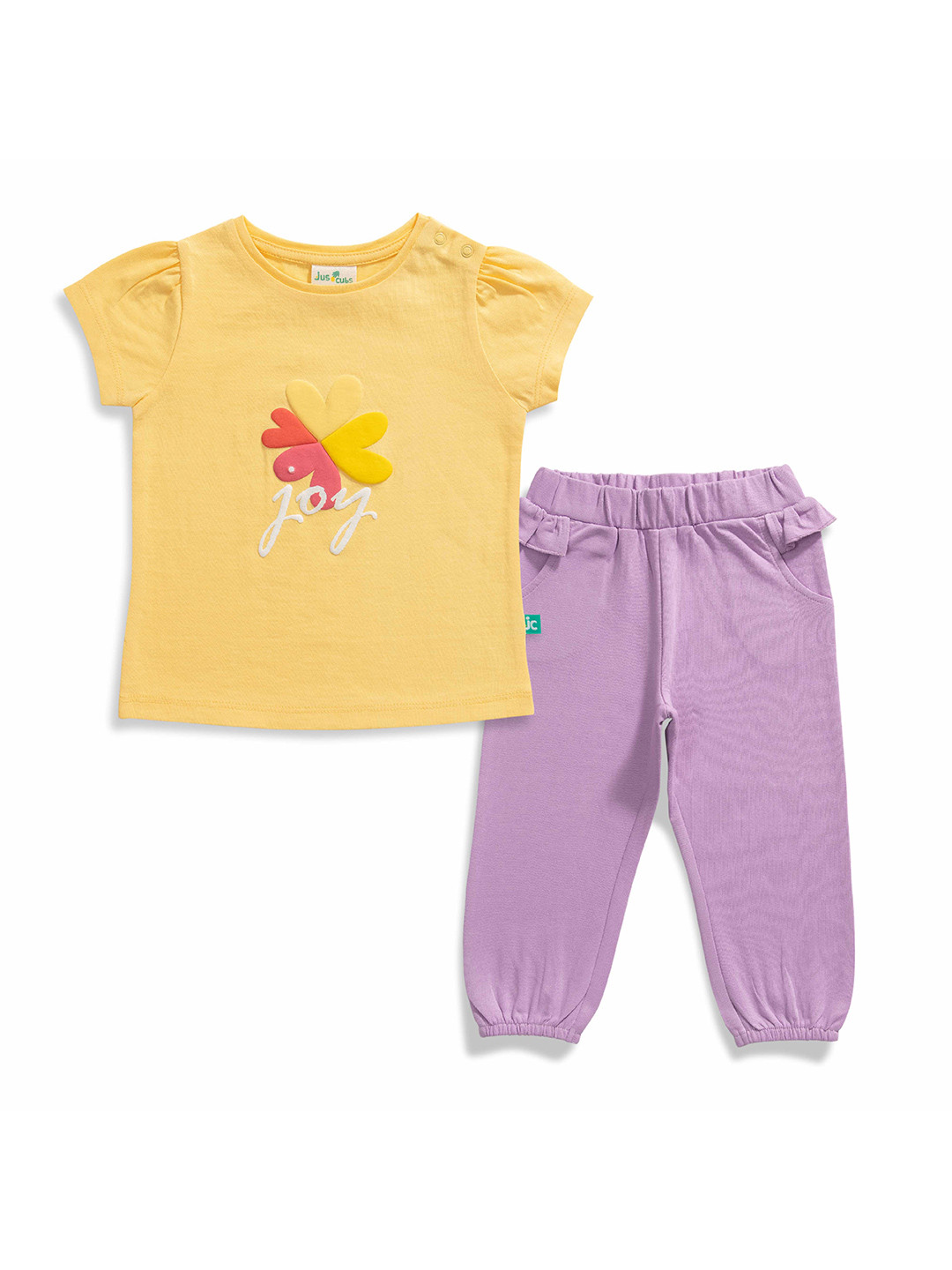 

JusCubs Girls Printed Round Neck Pure Cotton T-shirt with Trousers, Pink