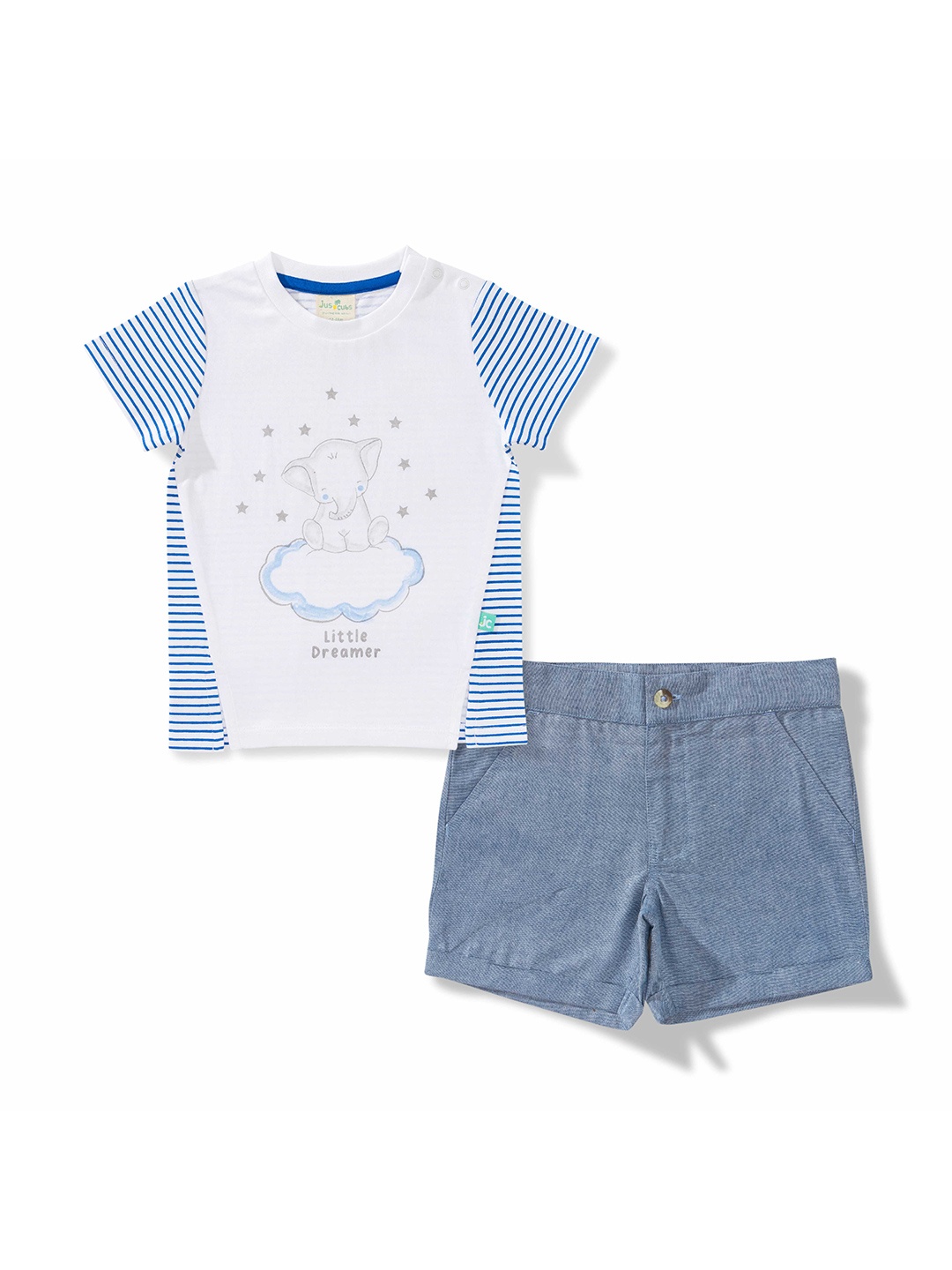 

JusCubs Boys Striped Pure Cotton Top with Shorts, Blue