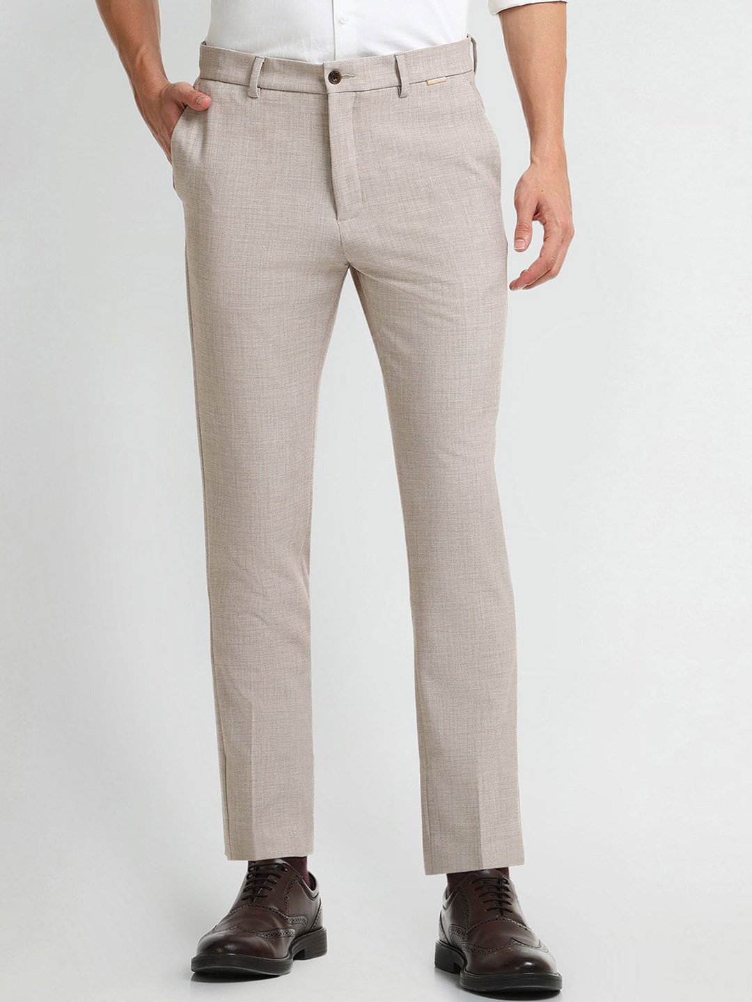 

Arrow New York Men Smart Flex Super Slim Fit Mid Rise Trousers, Beige