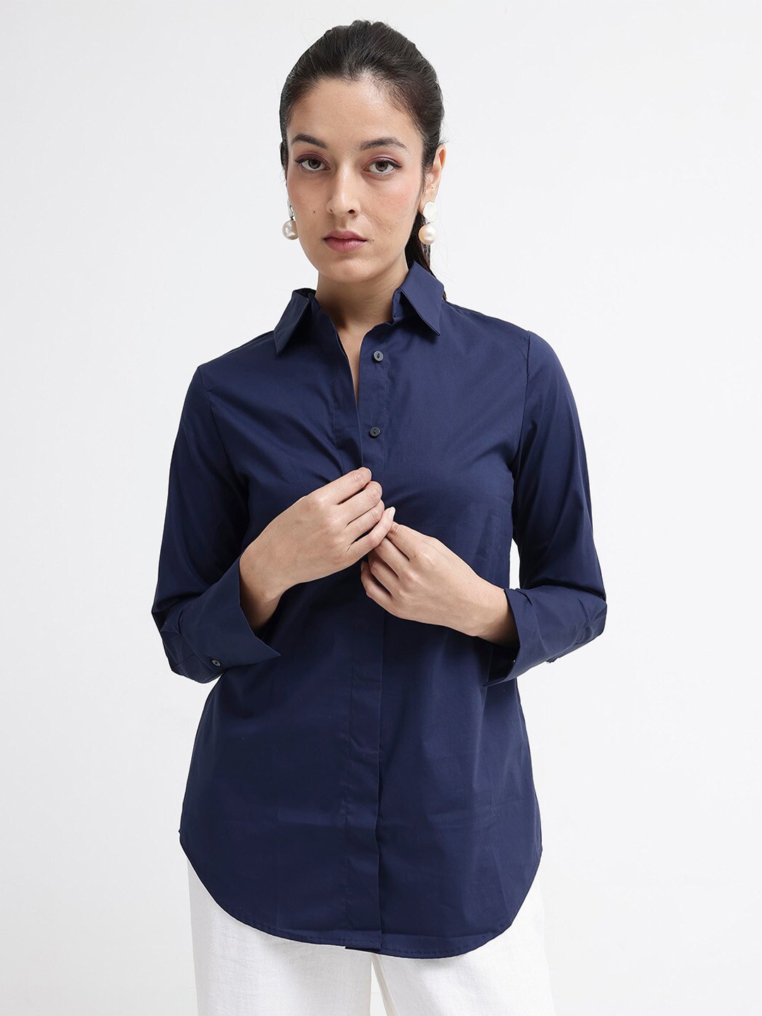 

RAREISM Comfort Regular Fit Long Sleeves Spread Collar Cotton Opaque Formal Shirt, Blue