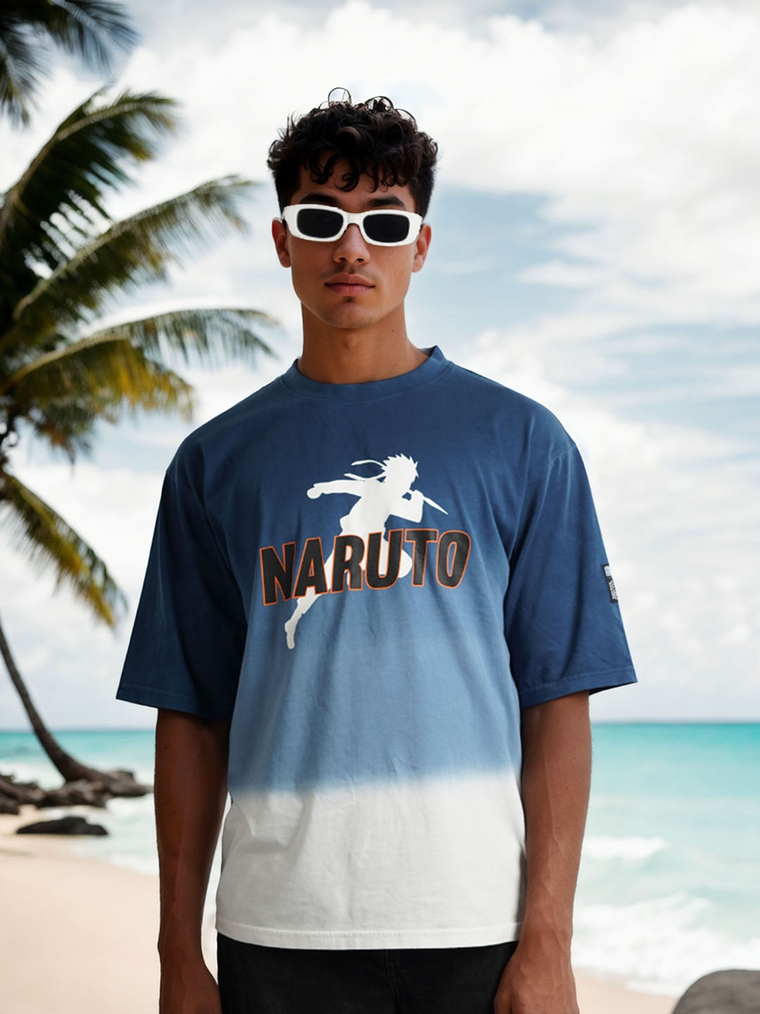 

Celio Naruto Printed Drop-Shoulder Sleeves Cotton T-shirt, Blue